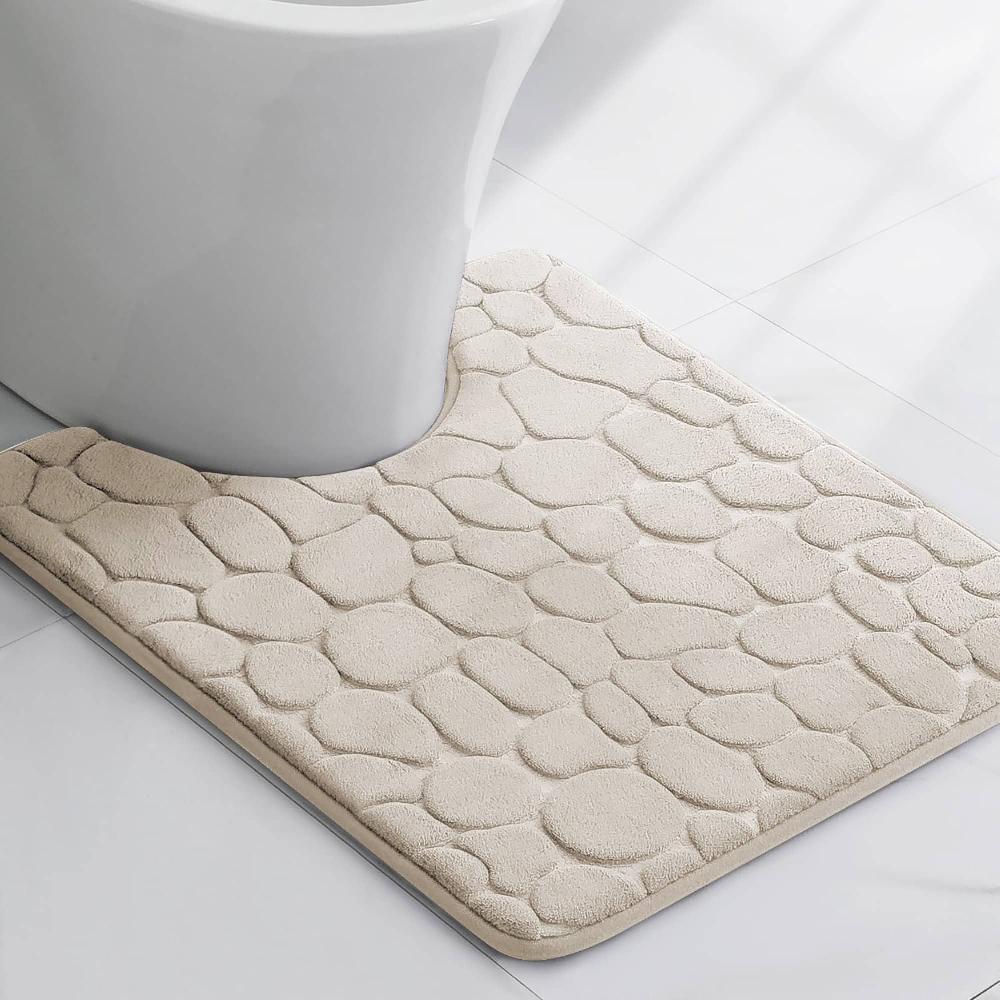 Evideco Memory Foam Contour Bath Mat Beige Pebble Design 18×20 Bathroom Mats & Rugs Toilet Contour Rugs