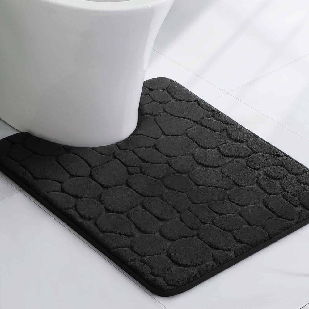 evideco Memory Foam Contour Bath Mat Black Pebble Design 18×20 Bathroom Mats & Rugs Toilet Contour Rugs