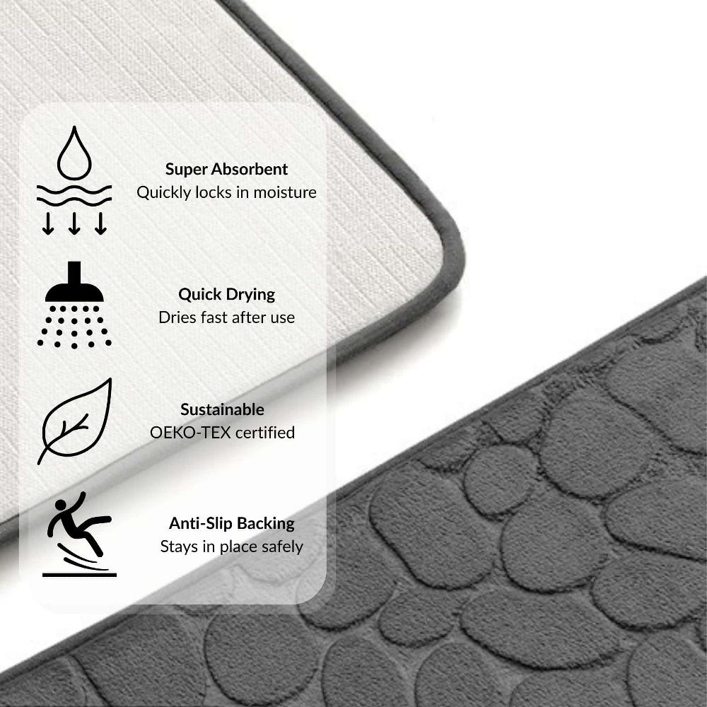 Evideco Memory Foam Contour Bath Mat Dark Gray Pebble Design 18×20 Bathroom Mats & Rugs Toilet Contour Rugs