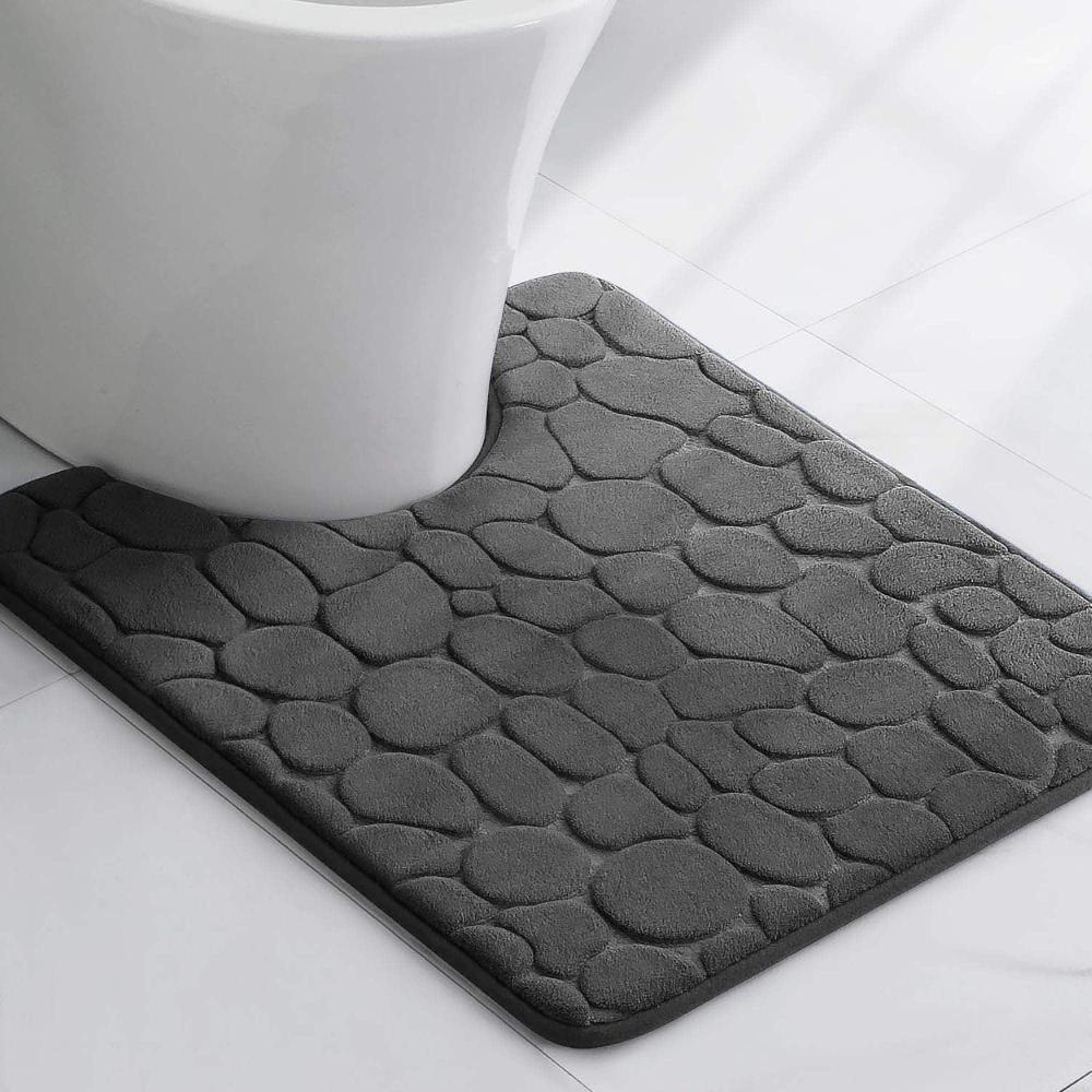 Evideco Memory Foam Contour Bath Mat Dark Gray Pebble Design 18×20 Bathroom Mats & Rugs Toilet Contour Rugs