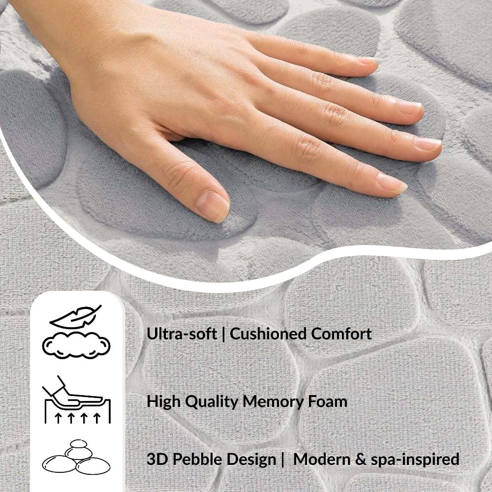 Evideco Memory Foam Contour Bath Mat Light Gray Pebble Design 18×20 Bathroom Mats & Rugs Toilet Contour Rugs