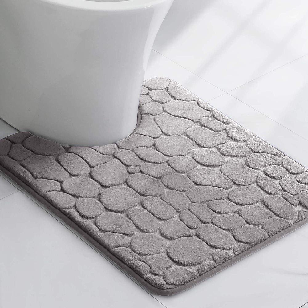 Evideco Memory Foam Contour Bath Mat Light Gray Pebble Design 18×20 Bathroom Mats & Rugs Toilet Contour Rugs