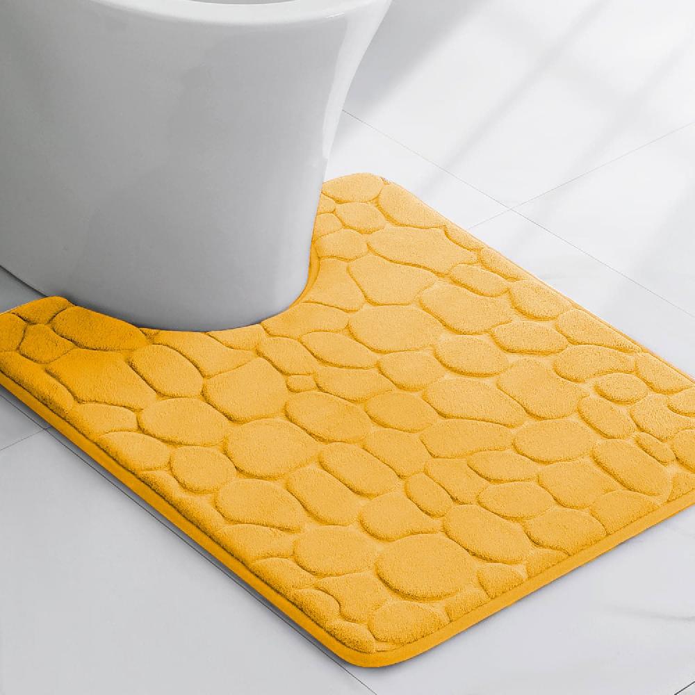 evideco Memory Foam Contour Bath Mat Mustard Yellow Pebble Design 18×20 Bathroom Mats & Rugs Toilet Contour Rugs