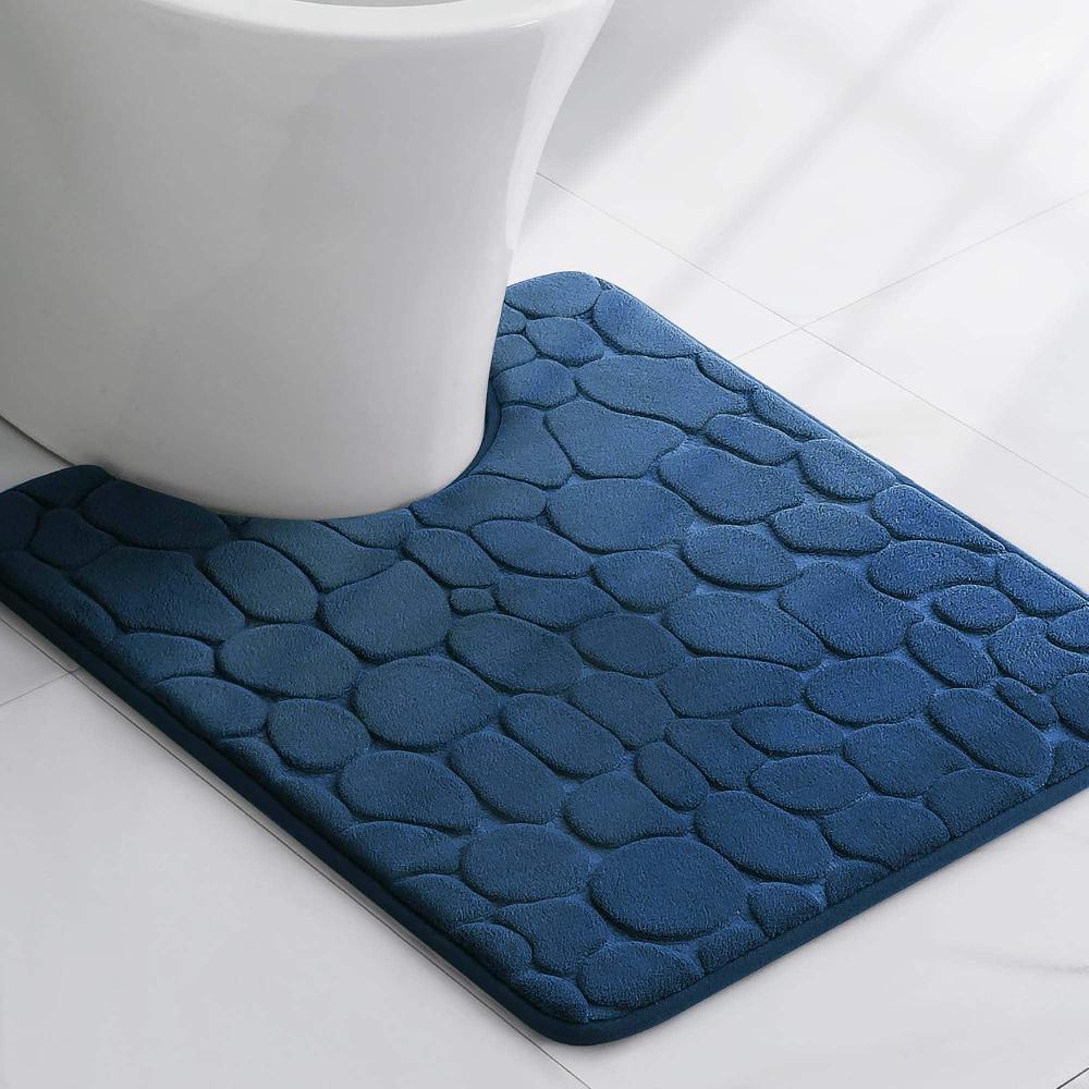 evideco Memory Foam Contour Bath Mat Navy Blue Pebble Design 18×20 Bathroom Mats & Rugs Toilet Contour Rugs