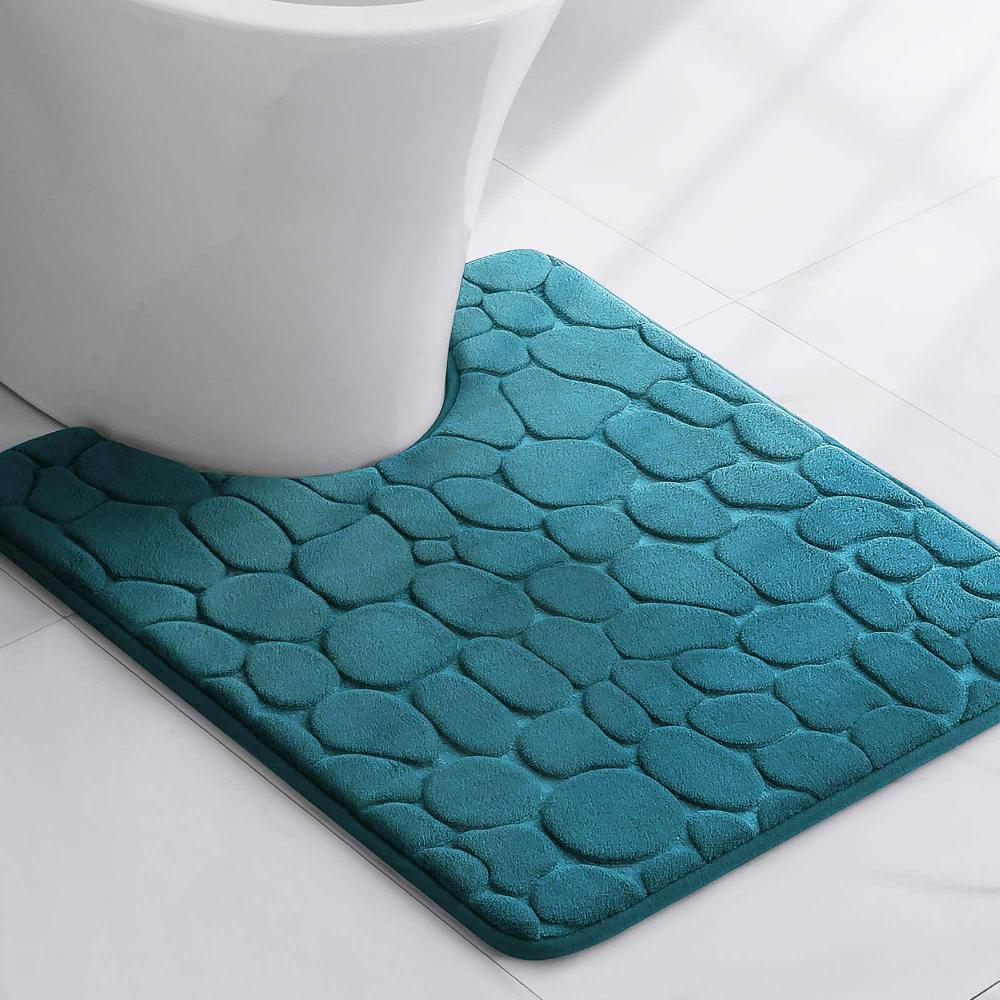 evideco Memory Foam Contour Bath Mat Peacock Blue Pebble Design 18×20 Bathroom Mats & Rugs Toilet Contour Rugs