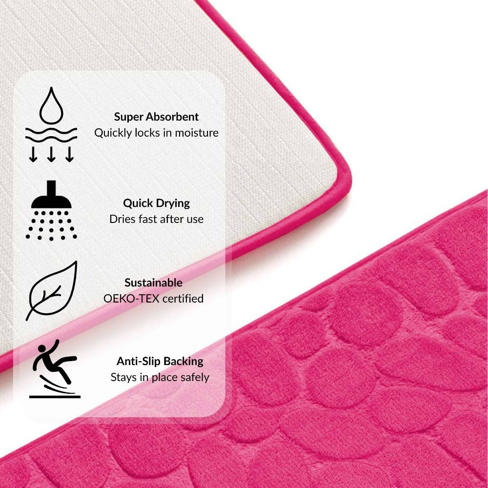 Evideco Memory Foam Contour Bath Mat Pink Pebble Design 18×20 Bathroom Mats & Rugs Toilet Contour Rugs