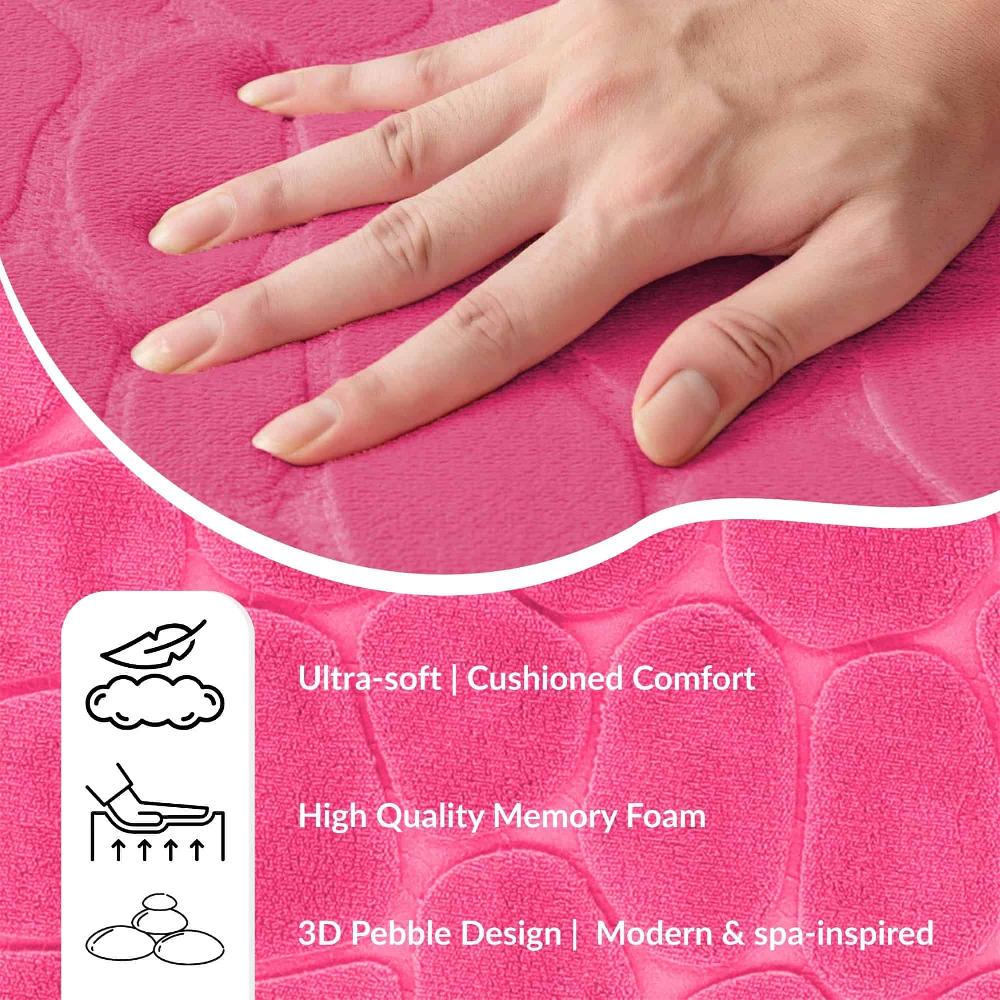 Evideco Memory Foam Contour Bath Mat Pink Pebble Design 18×20 Bathroom Mats & Rugs Toilet Contour Rugs