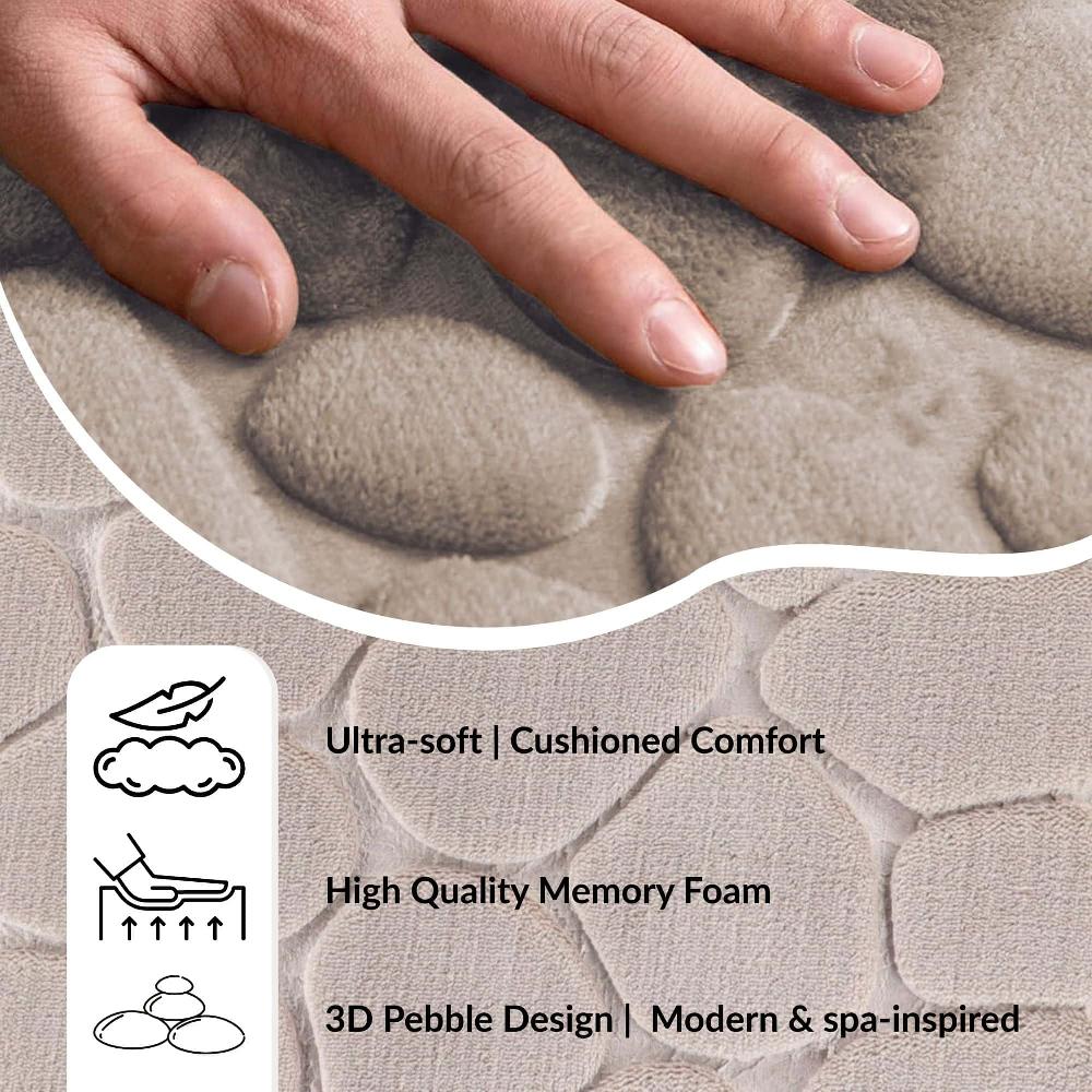 Evideco Memory Foam Contour Bath Mat Taupe Pebble Design 18×20 Bathroom Mats & Rugs Toilet Contour Rugs