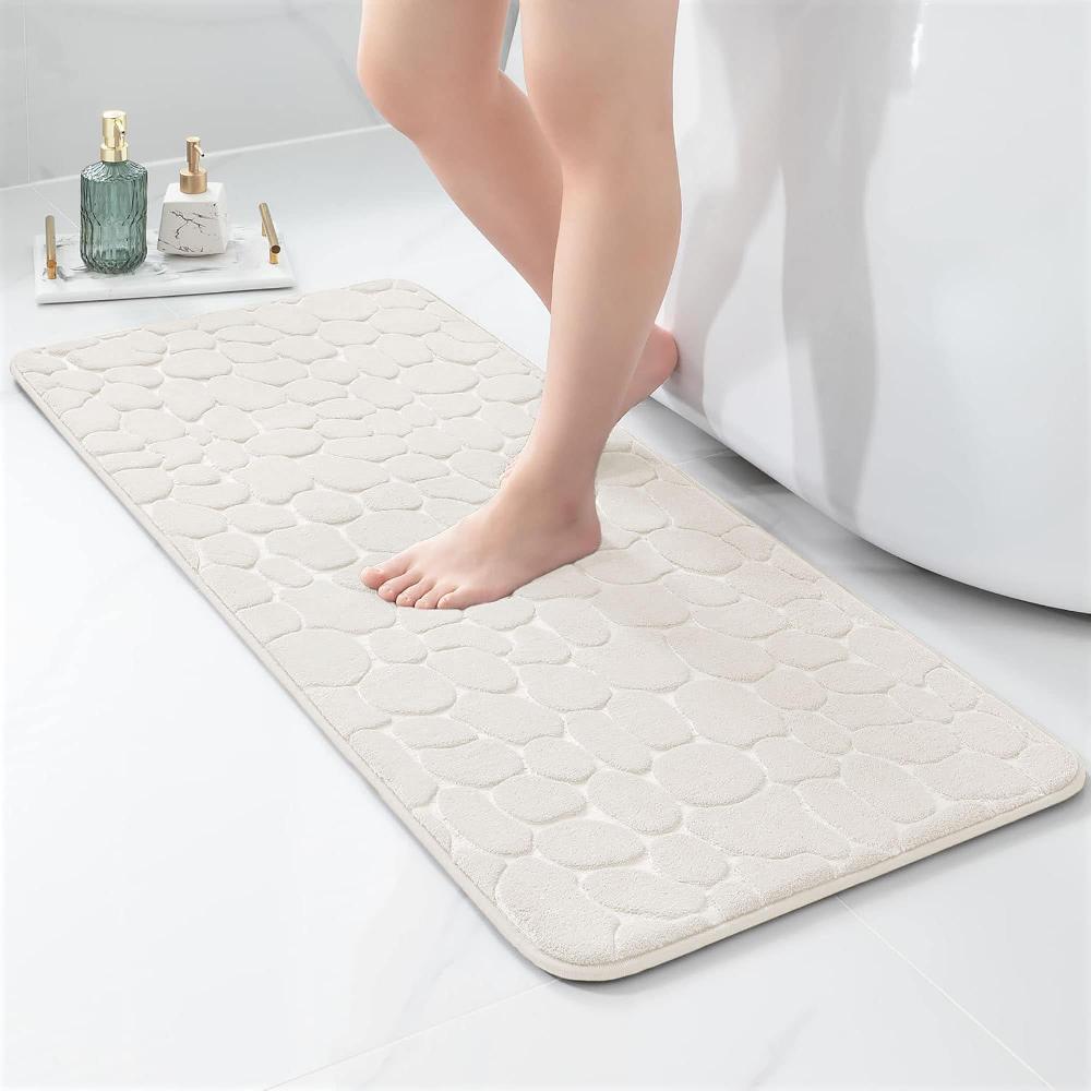 Evideco Memory Foam Runner Bath Mat Beige Pebble Design 48×18 Bathroom Mats & Rugs Bath Mat Runners