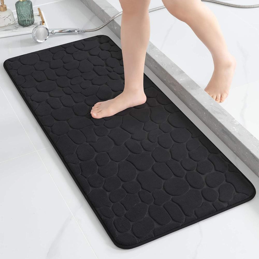 Evideco Memory Foam Runner Bath Mat Black Pebble Design 48×18 Bathroom Mats & Rugs Bath Mat Runners