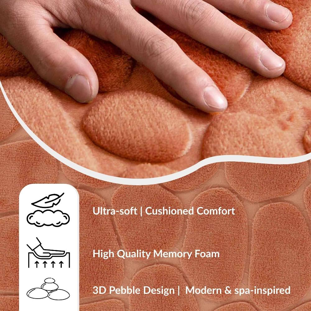 Evideco Memory Foam Runner Bath Mat Copper Pebble Design 48×18 Bathroom Mats & Rugs Bath Mat Runners