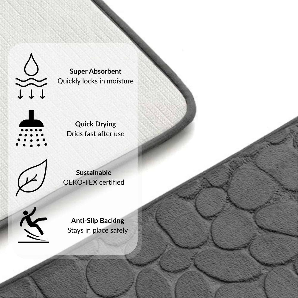 Evideco Memory Foam Runner Bath Mat Dark Gray Pebble Design 48×18 Bathroom Mats & Rugs Bath Mat Runners
