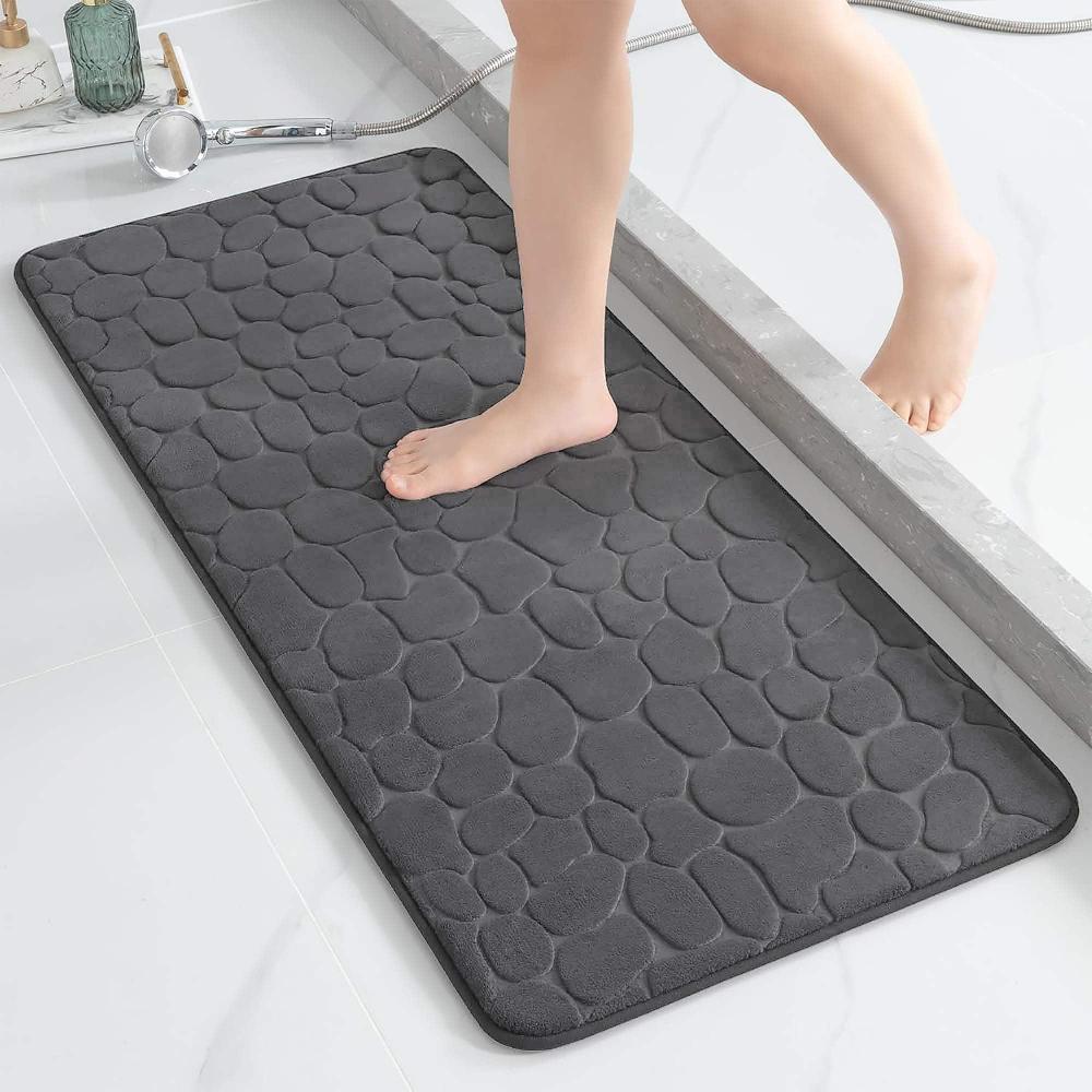 evideco Memory Foam Runner Bath Mat Dark Gray Pebble Design 48×18 Bathroom Mats & Rugs Bath Mat Runners