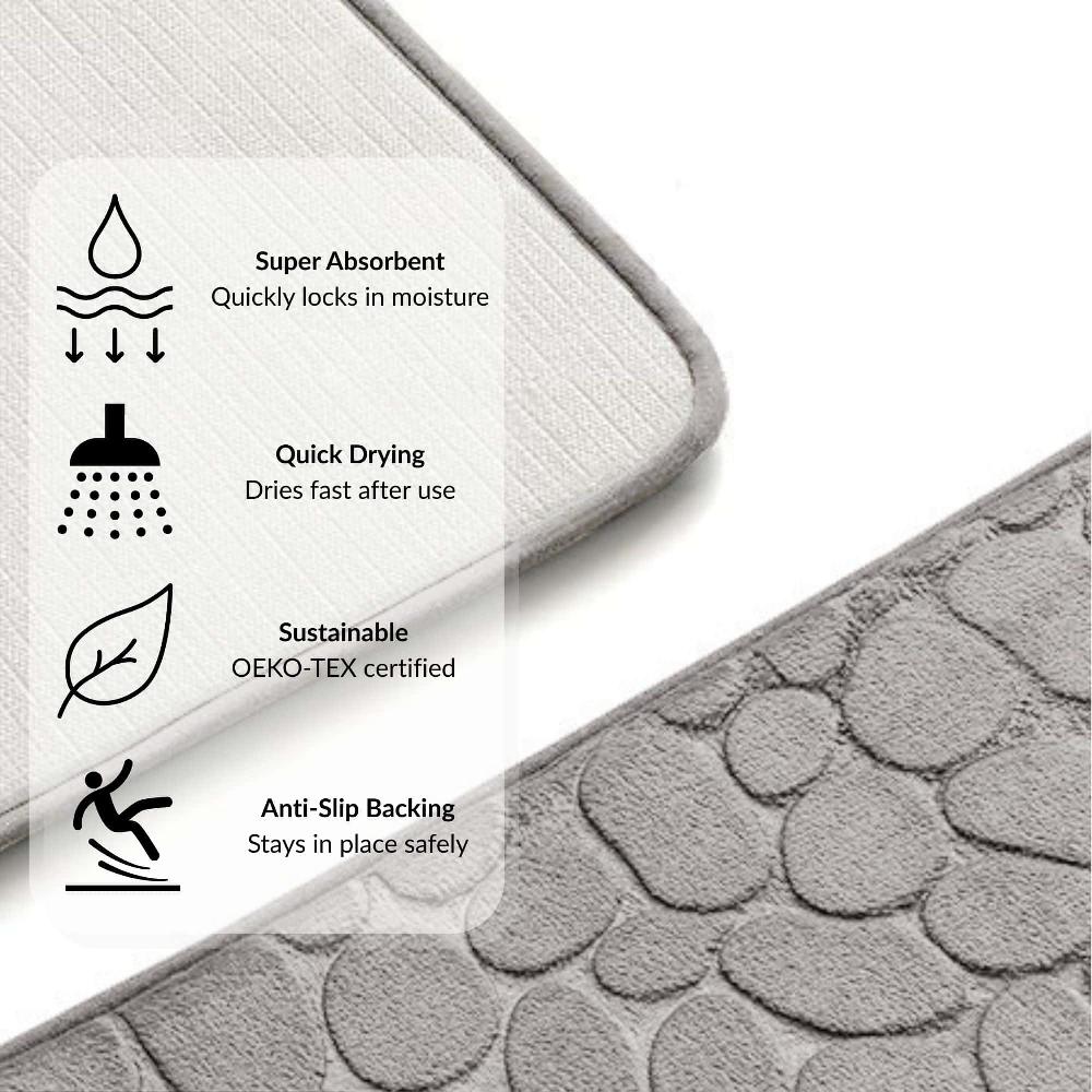 Evideco Memory Foam Runner Bath Mat Light Gray Pebble Design 48×18 Bathroom Mats & Rugs Bath Mat Runners