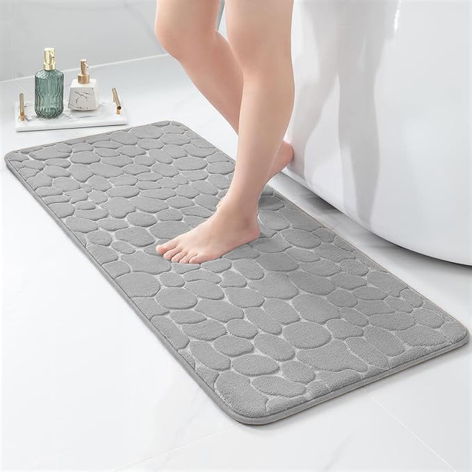 evideco Memory Foam Runner Bath Mat Light Gray Pebble Design 48×18 Bathroom Mats & Rugs Bath Mat Runners