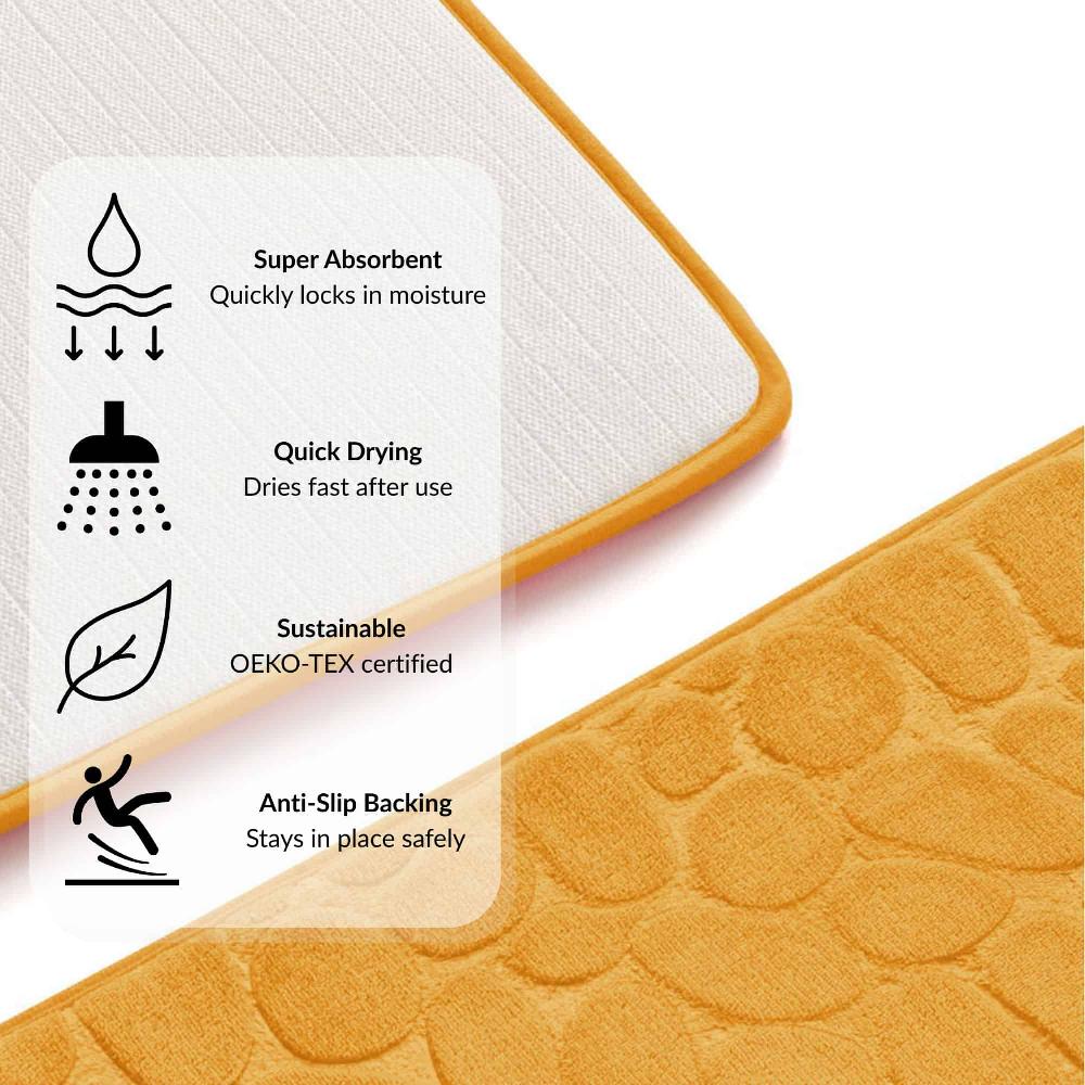 Evideco Memory Foam Runner Bath Mat Mustard Yellow Pebble Design 48×18 Bathroom Mats & Rugs Bath Mat Runners
