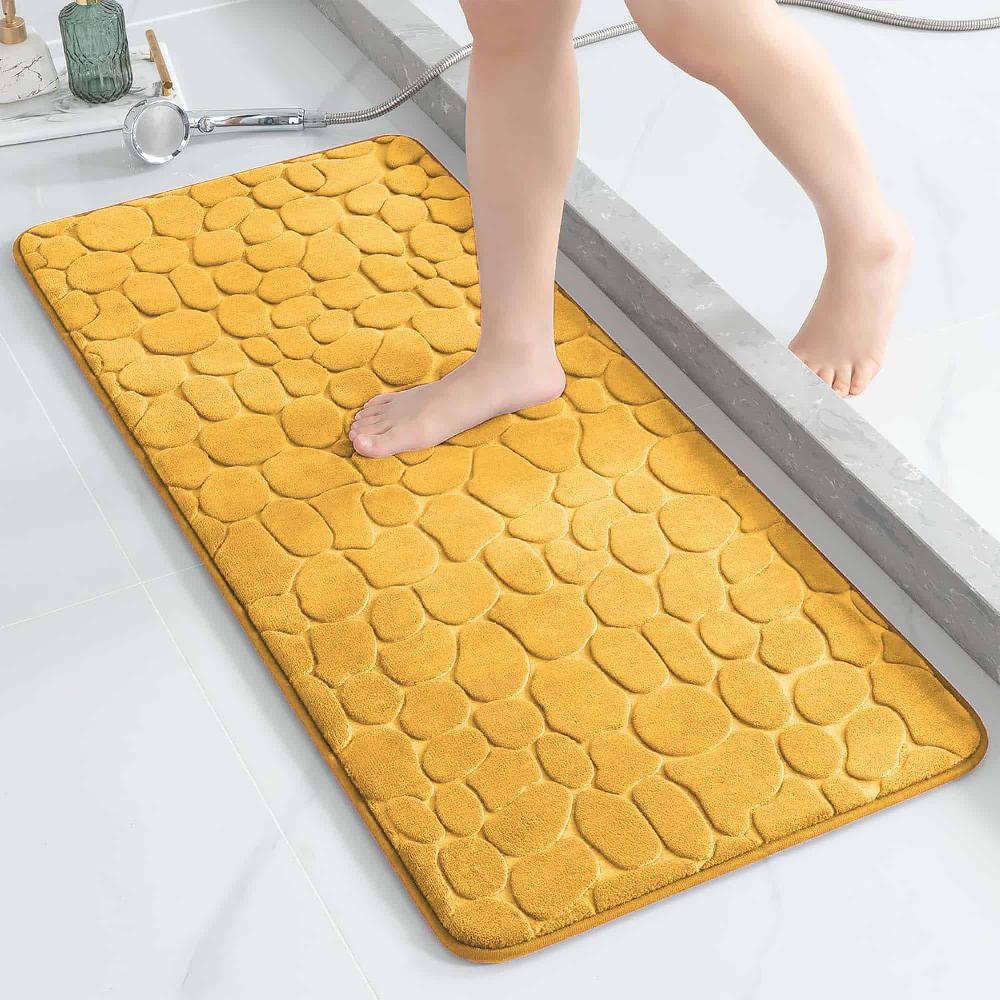 Evideco Memory Foam Runner Bath Mat Mustard Yellow Pebble Design 48×18 Bathroom Mats & Rugs Bath Mat Runners
