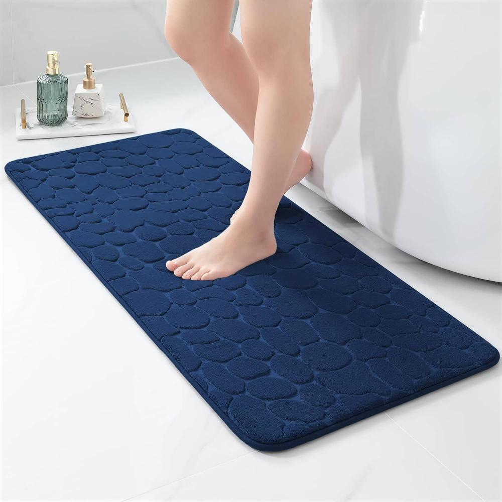 Evideco Memory Foam Runner Bath Mat Navy Blue Pebble Design 48×18 Bathroom Mats & Rugs Bath Mat Runners