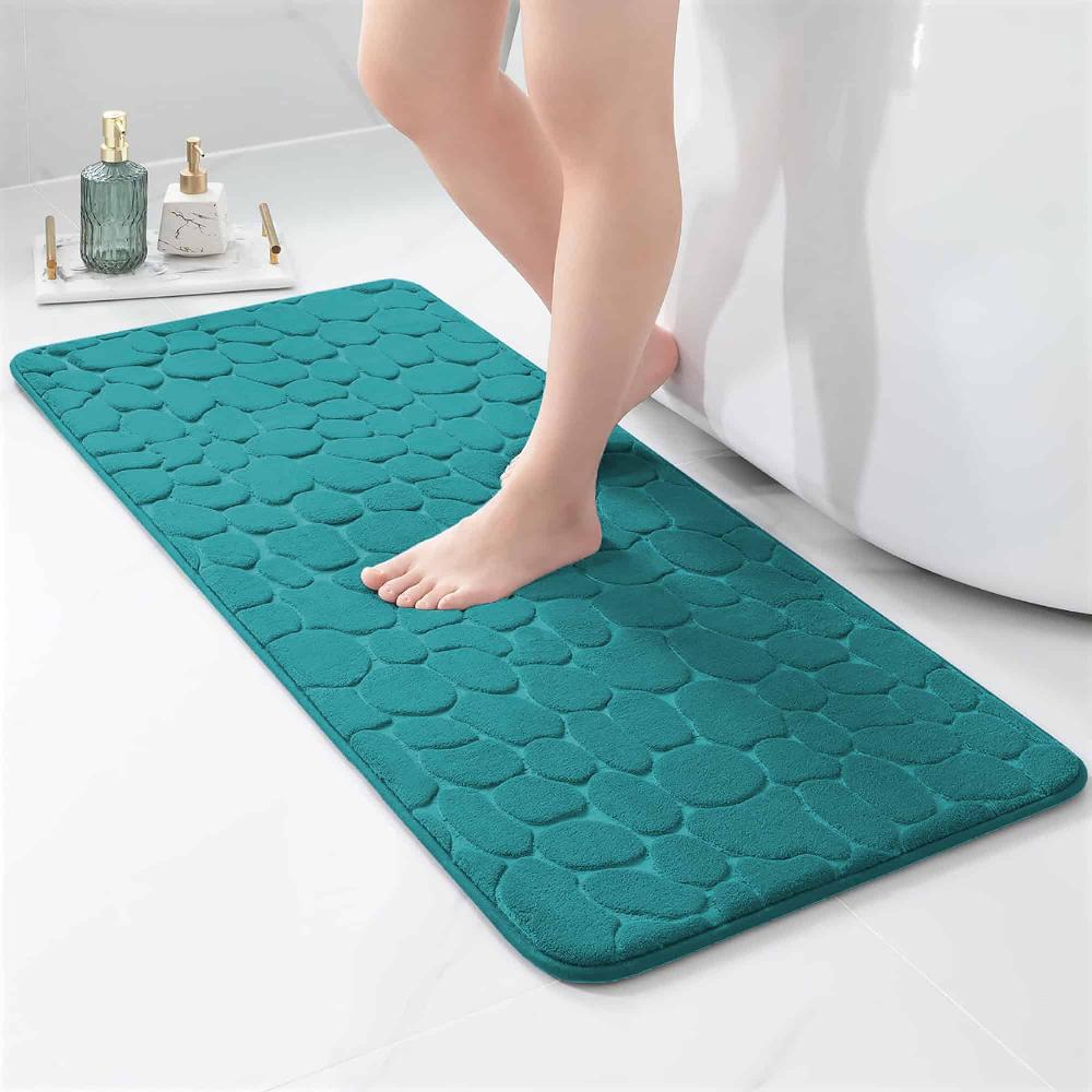 Evideco Memory Foam Runner Bath Mat Peacock Blue Pebble Design 48×18 Bathroom Mats & Rugs Bath Mat Runners