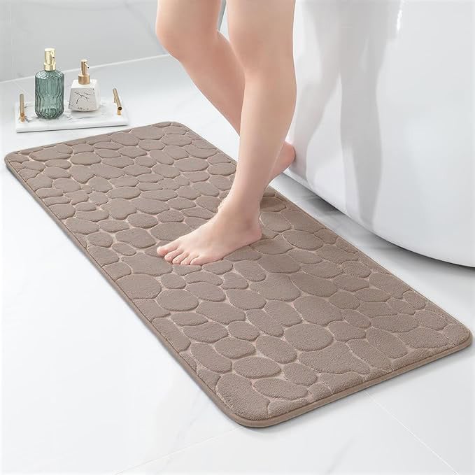evideco Memory Foam Runner Bath Mat Taupe Pebble Design 48×18 Bathroom Mats & Rugs Bath Mat Runners
