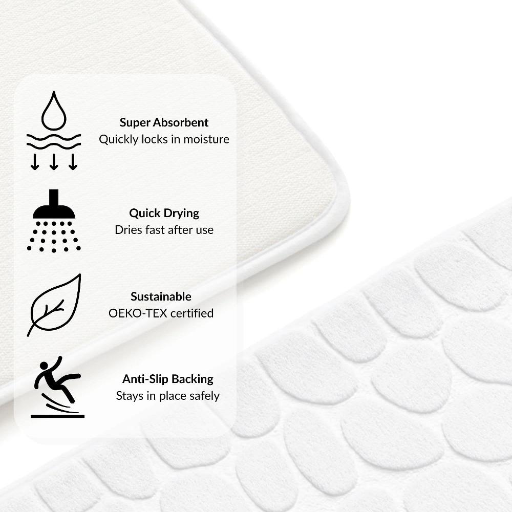 Evideco Memory Foam Runner Bath Mat White Pebble Design 48×18 Bathroom Mats & Rugs Bath Mat Runners