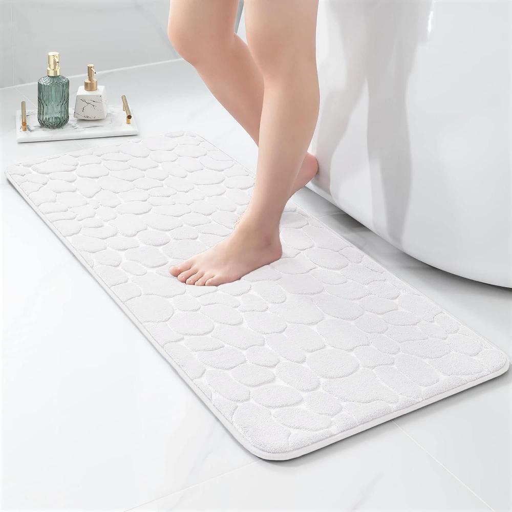 evideco Memory Foam Runner Bath Mat White Pebble Design 48×18 Bathroom Mats & Rugs Bath Mat Runners