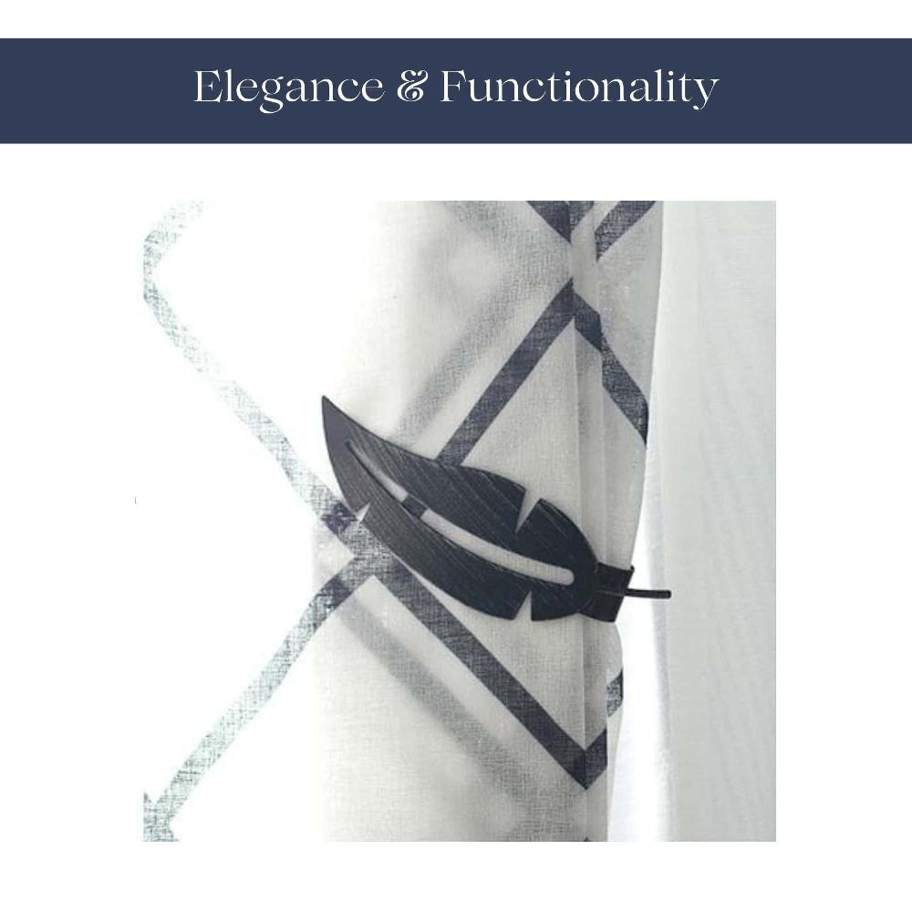 Evideco Metal Feather Curtain Tieback With Magnetic Closure – No Installation Needed – Black/Silver Home Accessories Tie Backs & Magnets Metal Tie Backs Small Tie Backs For Window Sheers