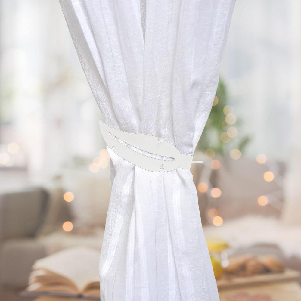 Evideco Metal Feather Curtain Tieback With Magnetic Closure – No Installation Needed – White Home Accessories Tie Backs & Magnets Metal Tie Backs Small Tie Backs For Window Sheers