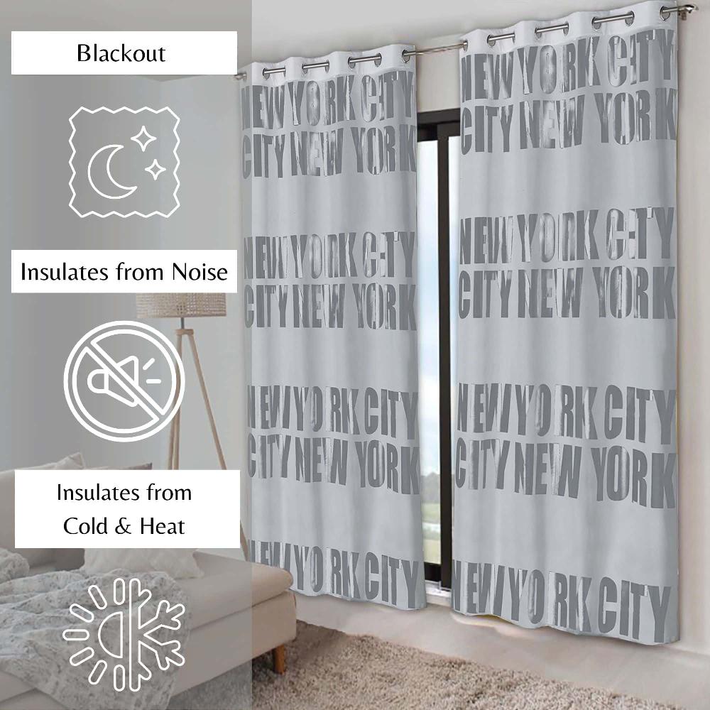 Evideco Metropolitan Light Gray Blackout Curtain – Sleek NYC Typography Energy-Efficient Room Darkening Drapery 102×55 Inch Home Accessories Window Curtains Printed Blackout Curtains