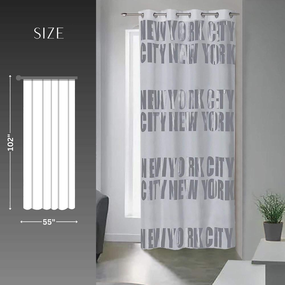 Evideco Metropolitan Light Gray Blackout Curtain – Sleek NYC Typography Energy-Efficient Room Darkening Drapery 102×55 Inch Home Accessories Window Curtains Printed Blackout Curtains