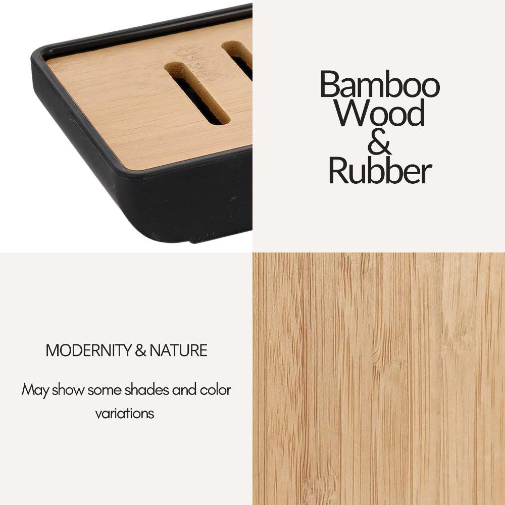 Evideco Minimalist Hand Soap Dish Black Rubber And Bamboo Bathroom Accessories Soap Dishes