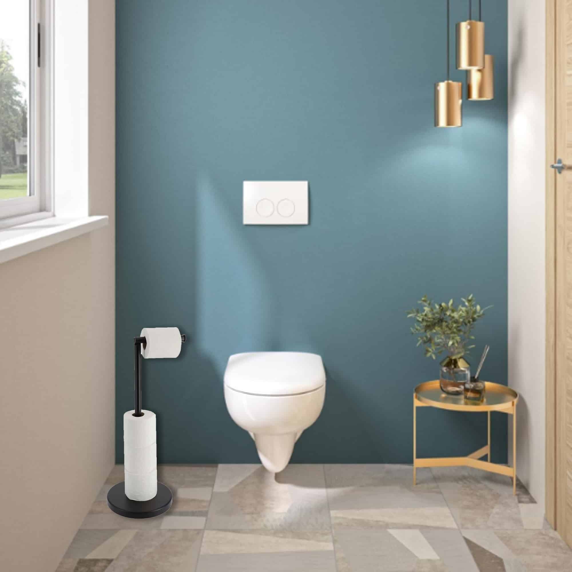 Evideco Modern Black Freestanding Toilet Paper Dispenser And Reserve With Folding Arm For Compact Bathrooms Toilet Seats & Accessories Toilet Paper Holders & Dispensers