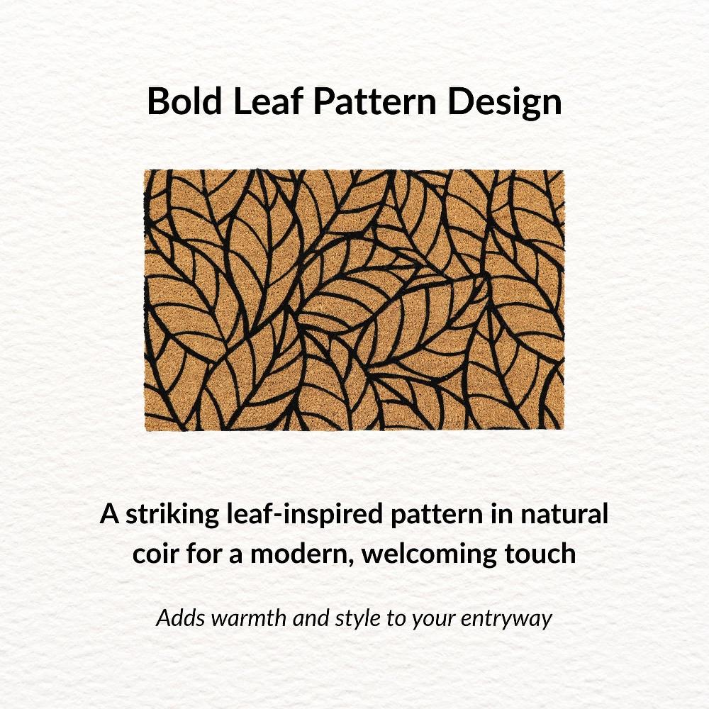 Evideco Modern Leaf Pattern Welcome Mat – 30×18 Inches Natural Coir Front Door Mat Home Accessories Door Mats