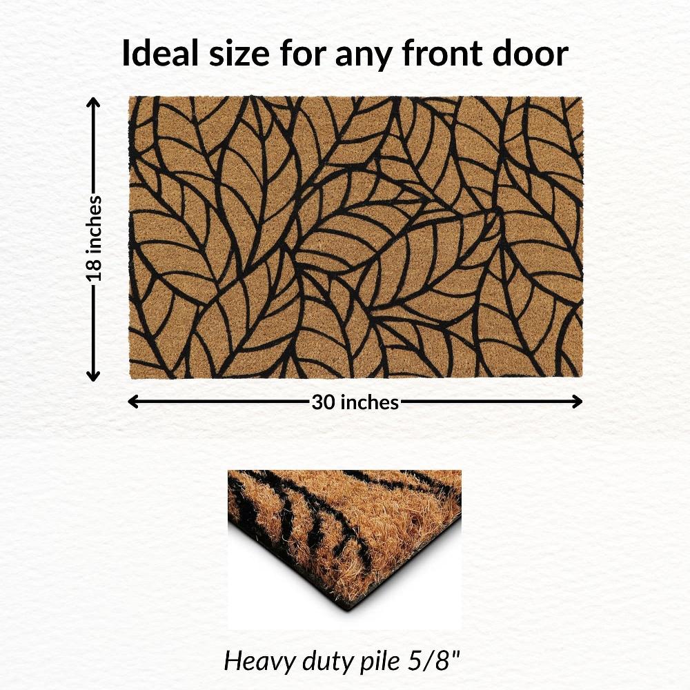 Evideco Modern Leaf Pattern Welcome Mat – 30×18 Inches Natural Coir Front Door Mat Home Accessories Door Mats