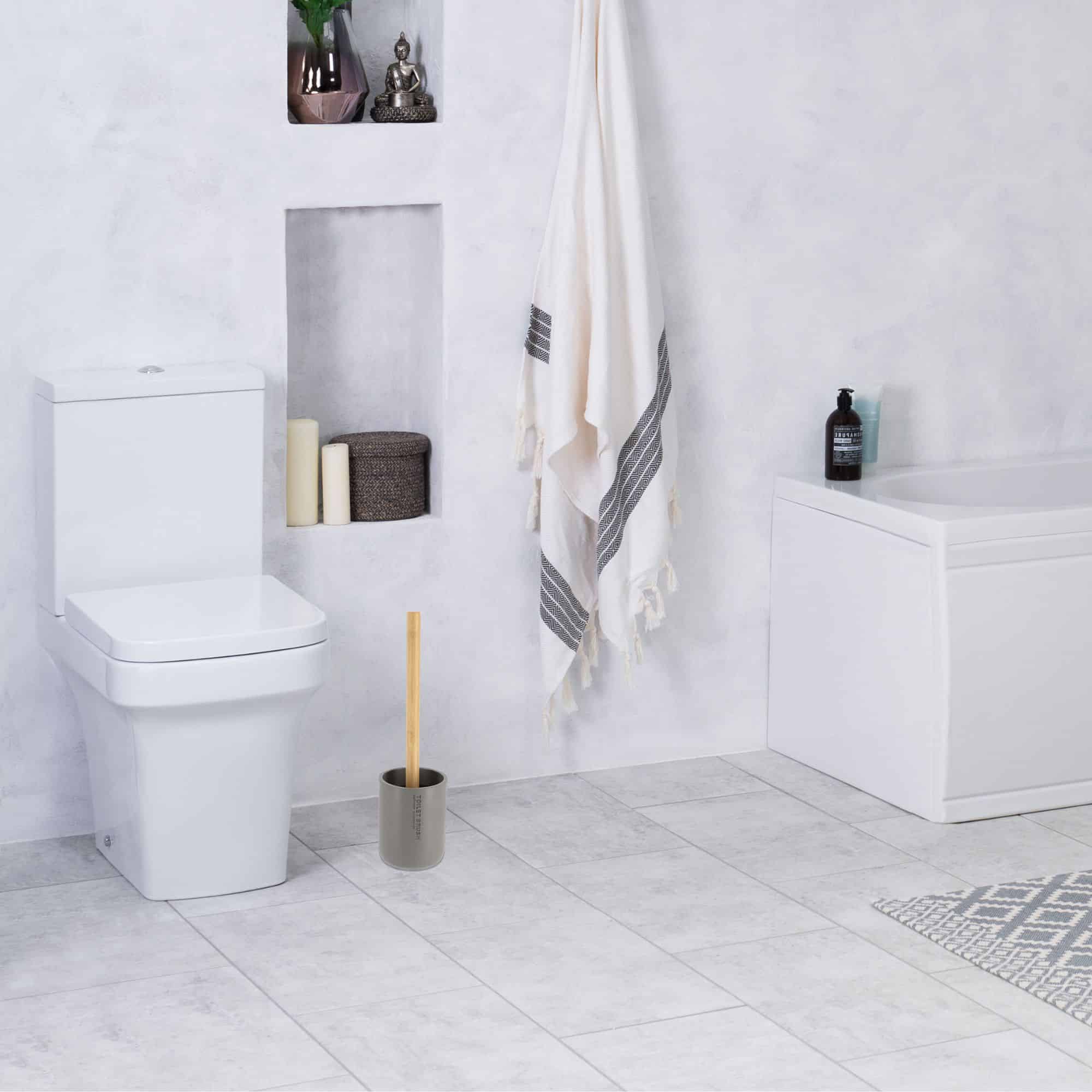 Evideco Modern Matte Gray Toilet Brush Set With Natural Bamboo Handle – Polyresin Bathroom Cleaning Accessory Toilet Seats & Accessories Toilet Brushes