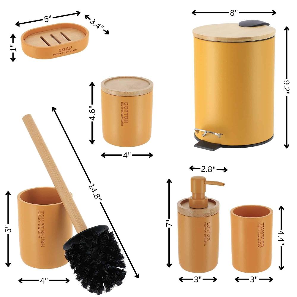 Evideco Mustard Yellow Bathroom Accessories With Natural Accents Modern 6-piece Set Bathroom Accessories Bath Coordinate Sets