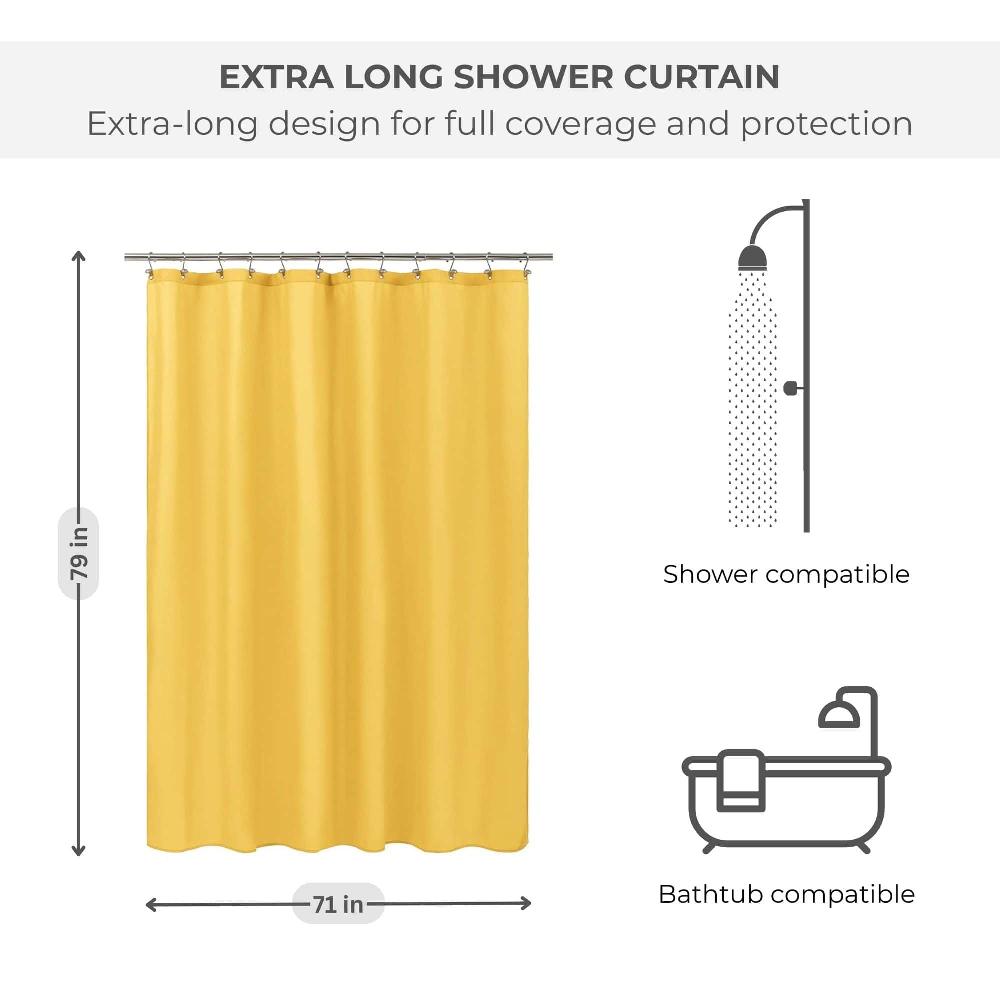 Evideco Mustard Yellow Extra Long Waterproof Shower Curtain Liner 71×79 Inches Shower Accessories Shower Curtains