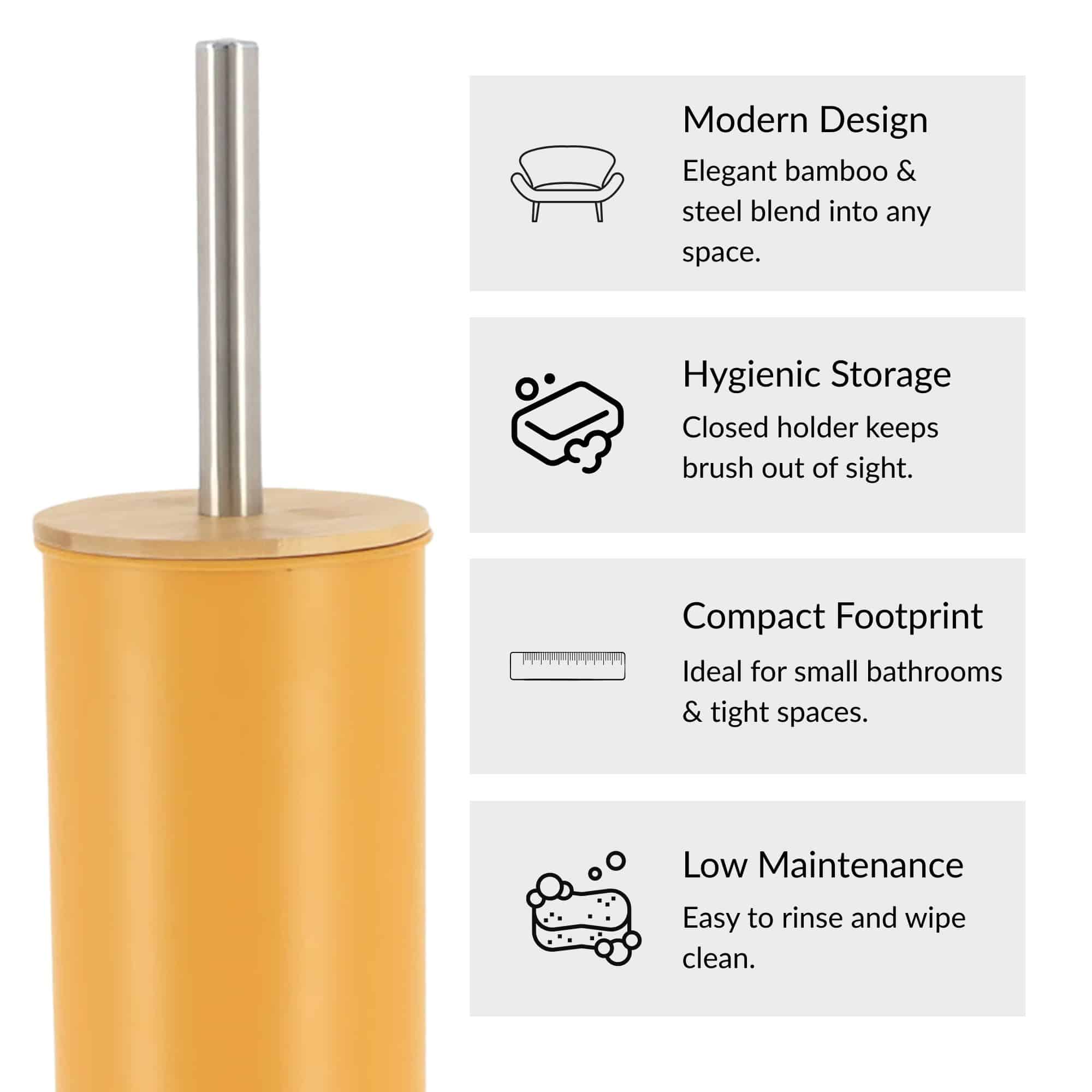 Evideco Mustard Yellow Metal Toilet Brush And Holder Set With Bamboo Lid Toilet Seats & Accessories Toilet Brushes