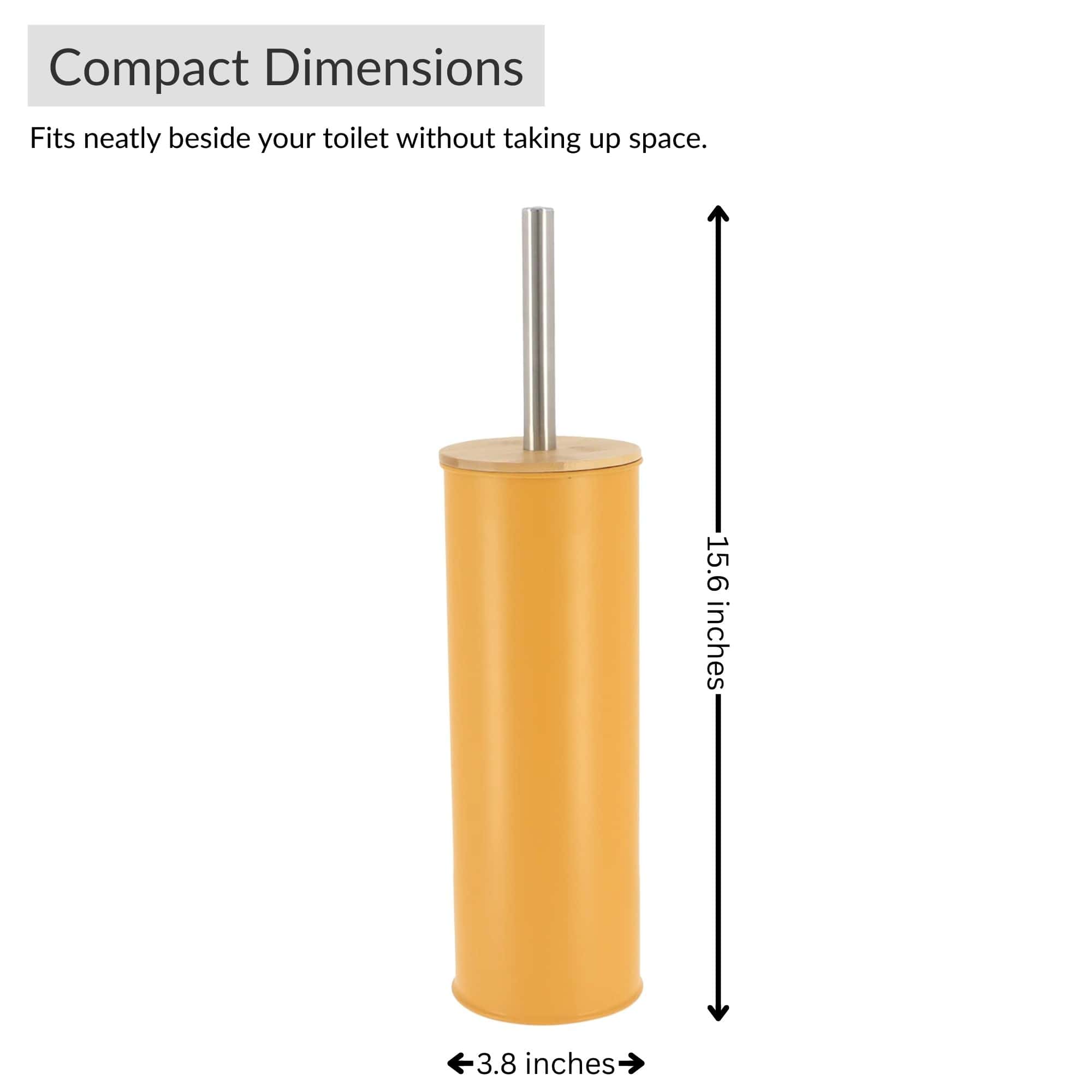 Evideco Mustard Yellow Metal Toilet Brush And Holder Set With Bamboo Lid Toilet Seats & Accessories Toilet Brushes