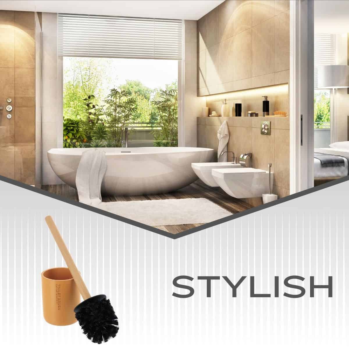 Evideco Mustard Yellow Toilet Brush And Holder Set With Natural Bamboo Handle – Durable Elegant Bathroom Accessory For A Clean Home Toilet Seats & Accessories Toilet Brushes