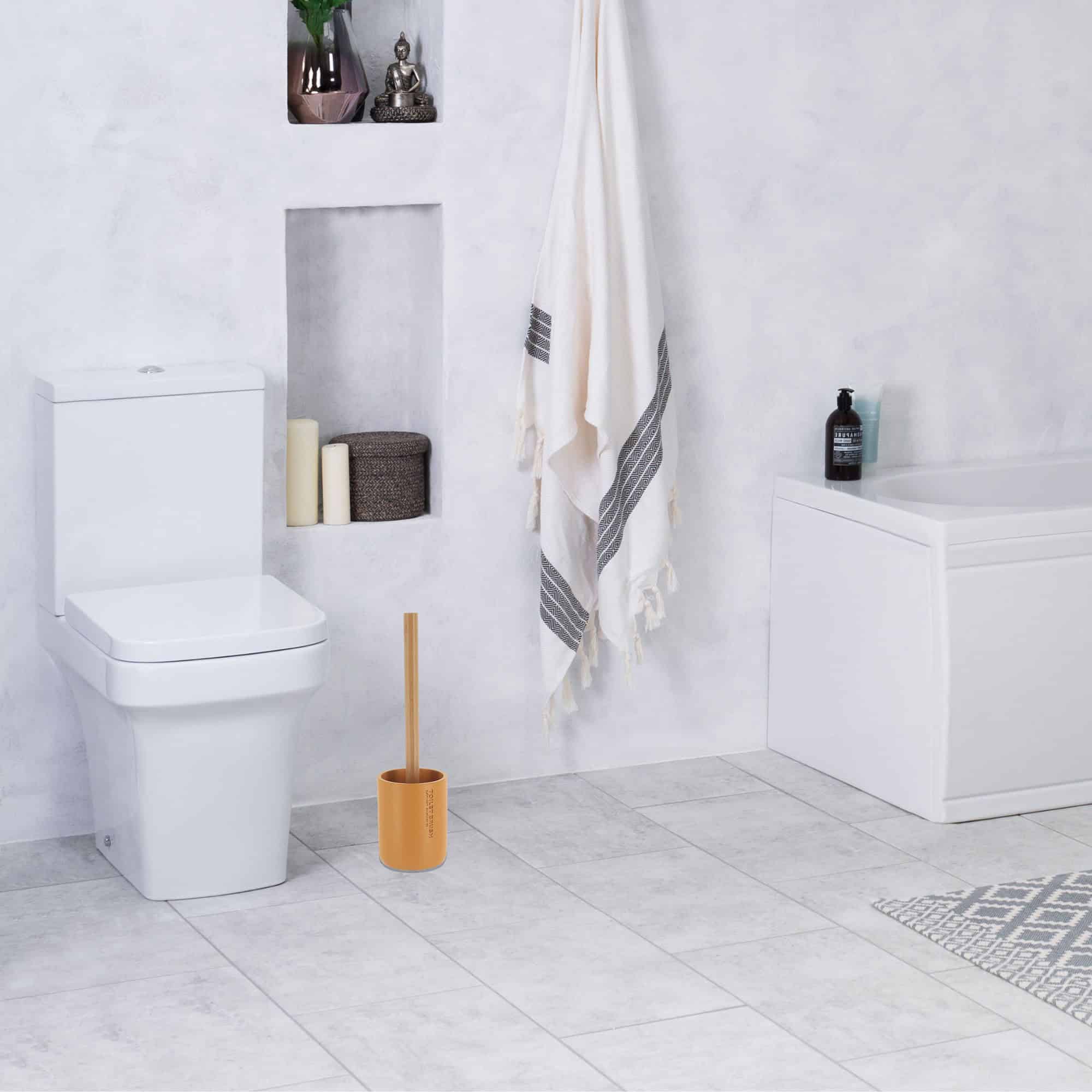 Evideco Mustard Yellow Toilet Brush And Holder Set With Natural Bamboo Handle – Durable Elegant Bathroom Accessory For A Clean Home Toilet Seats & Accessories Toilet Brushes