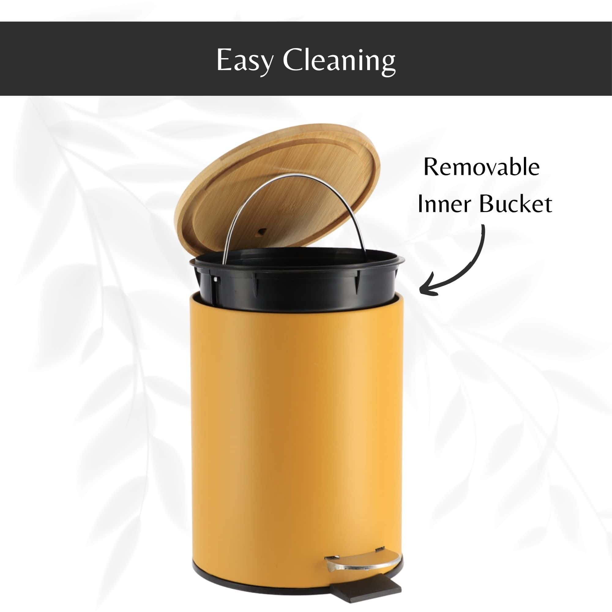 Evideco Mustard Yellow Trash Can With Bamboo Lid And Pedal 2.5L Capacity Toilet Seats & Accessories Toilet Wastebaskets Design & Solid
