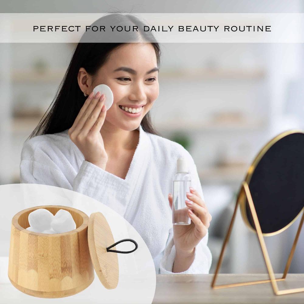 Evideco Natural Bamboo Cotton Ball Holder – Elegant Bathroom Container For Cotton Swabs Pads & Other Bath Accessories Bathroom Accessories Cosmetic & Vanity Organizers