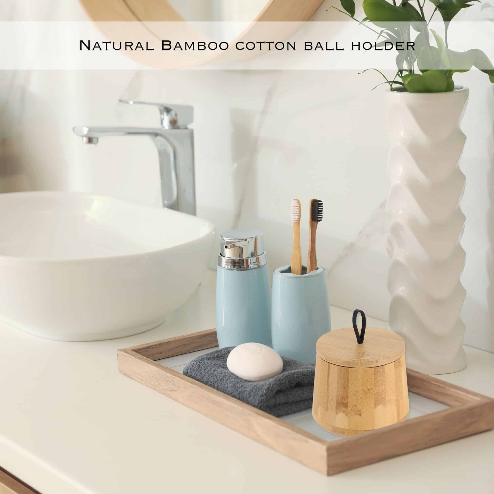 evideco Natural Bamboo Cotton Ball Holder – Elegant Bathroom Container for Cotton Swabs Pads & Other Bath Accessories Bathroom Accessories Cosmetic & Vanity Organizers