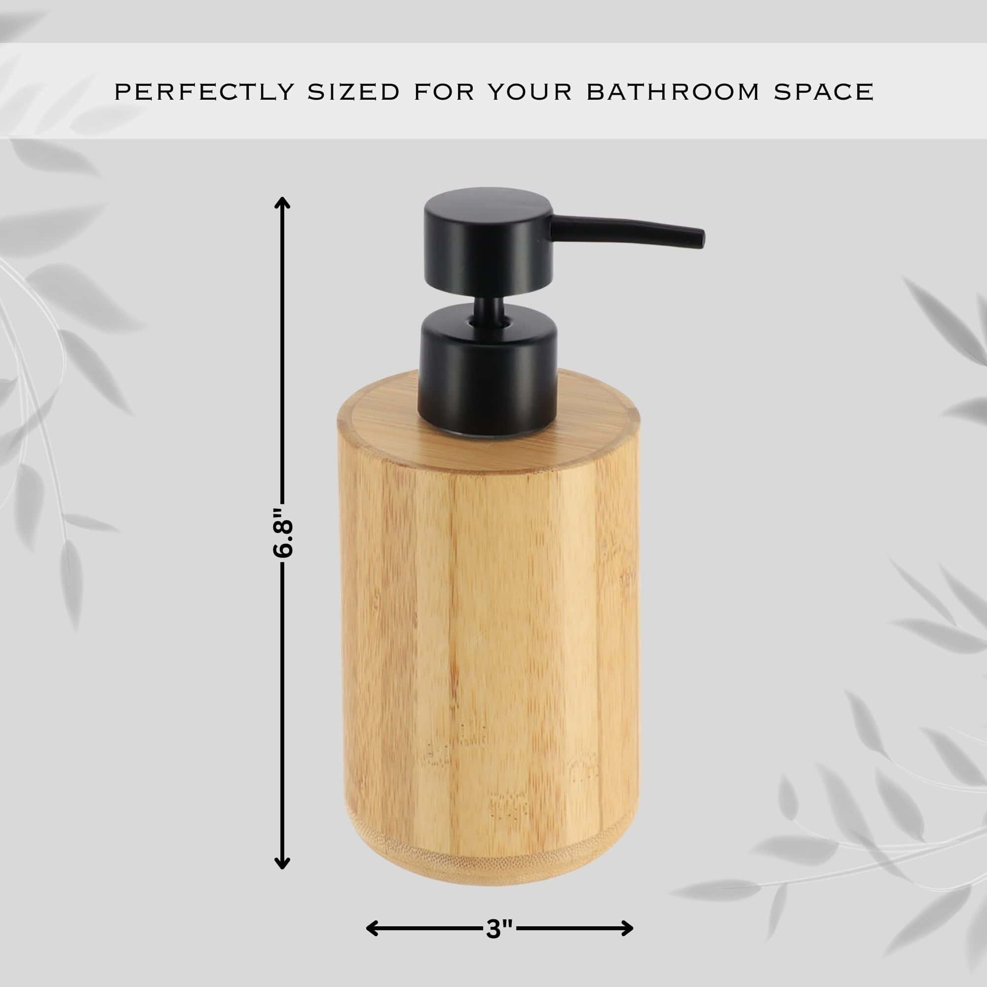 Evideco Natural Bamboo Liquid Soap Dispenser With Matte Black Pump – Refillable Wooden Hand Wash Dispenser 10 Fl Oz Bathroom Accessories Soap & Lotion Dispensers