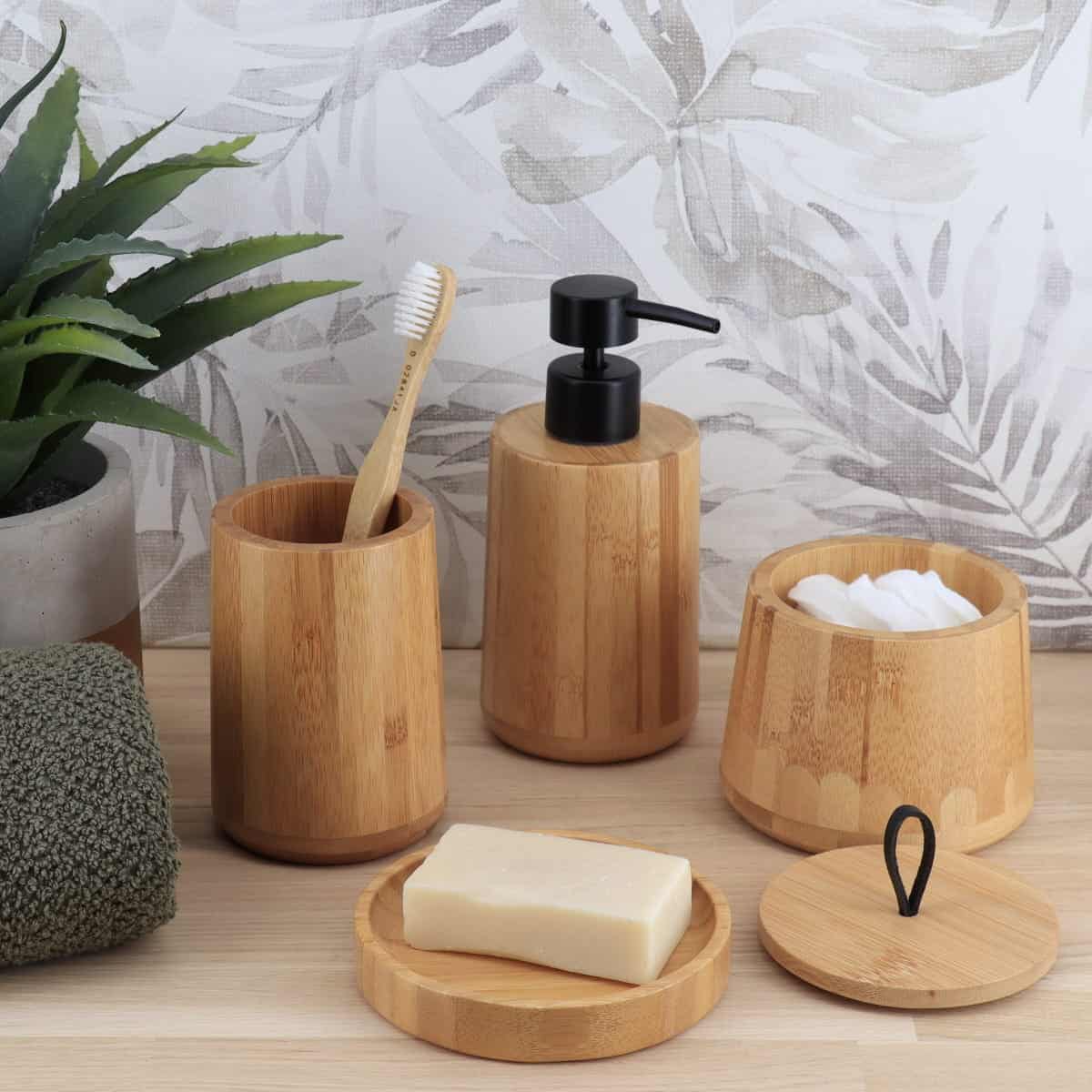 Evideco Natural Bamboo Liquid Soap Dispenser With Matte Black Pump – Refillable Wooden Hand Wash Dispenser 10 Fl Oz Bathroom Accessories Soap & Lotion Dispensers