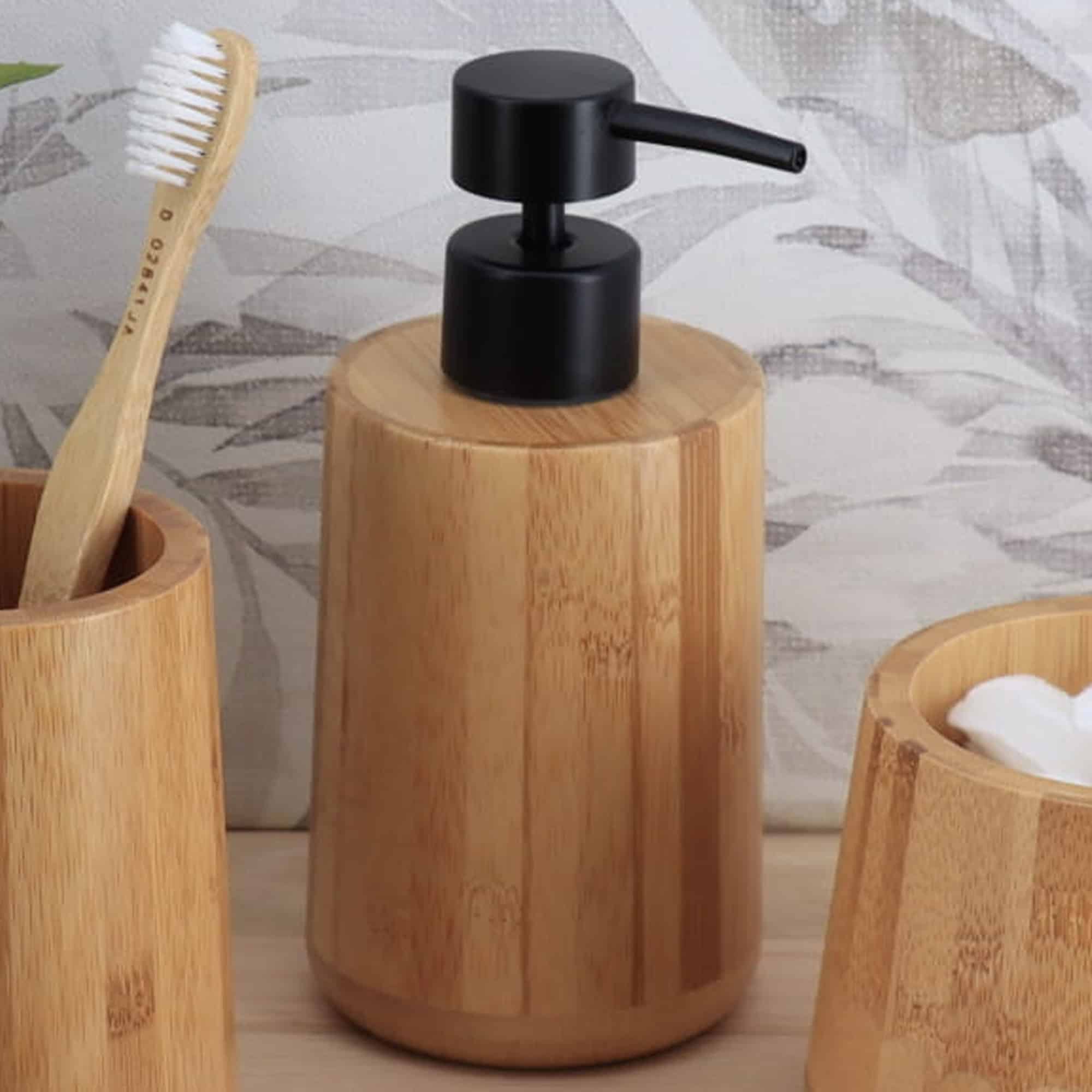 evideco Natural Bamboo Liquid Soap Dispenser with Matte Black Pump – Refillable Wooden hand wash dispenser 10 fl oz Bathroom Accessories Soap & Lotion Dispensers