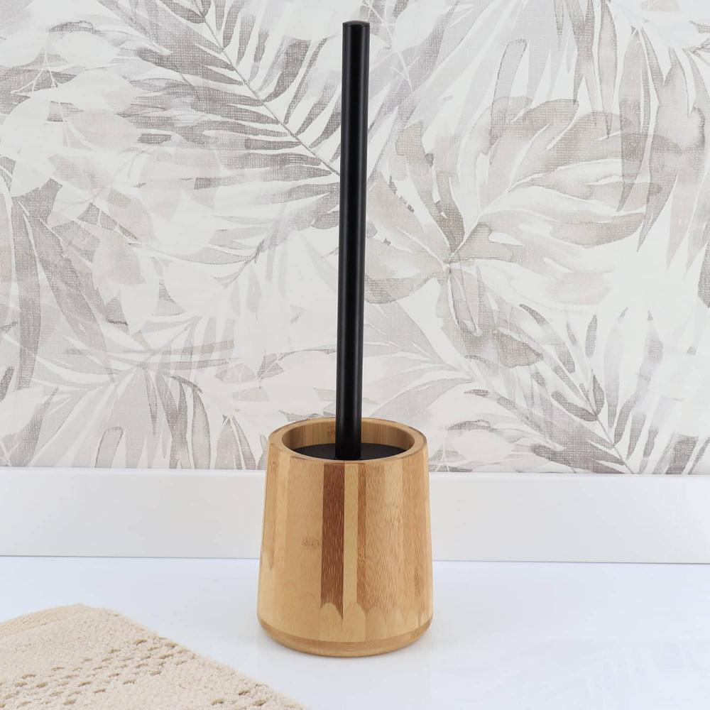 Evideco Natural Bamboo Toilet Brush And Holder Set – Durable Wooden Bathroom Ensemble Black Handle & Dense Bristles Toilet Seats & Accessories Toilet Brushes