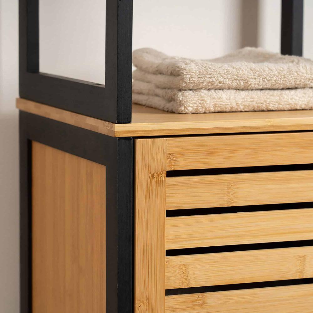 Evideco Natural Slim Storage Cabinet With Shelves Modern Black Frame And Vented Door Bathroom Storage & Furniture Tower Cabinets