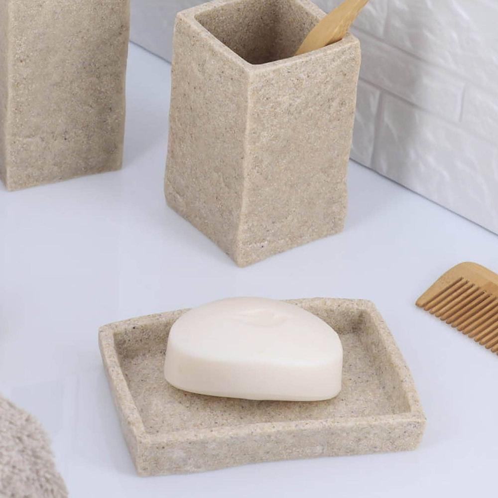 Evideco Natural Stone Effect Soap Dish Holder Cup Dispenser Tray Bathroom Accessories Soap Dishes